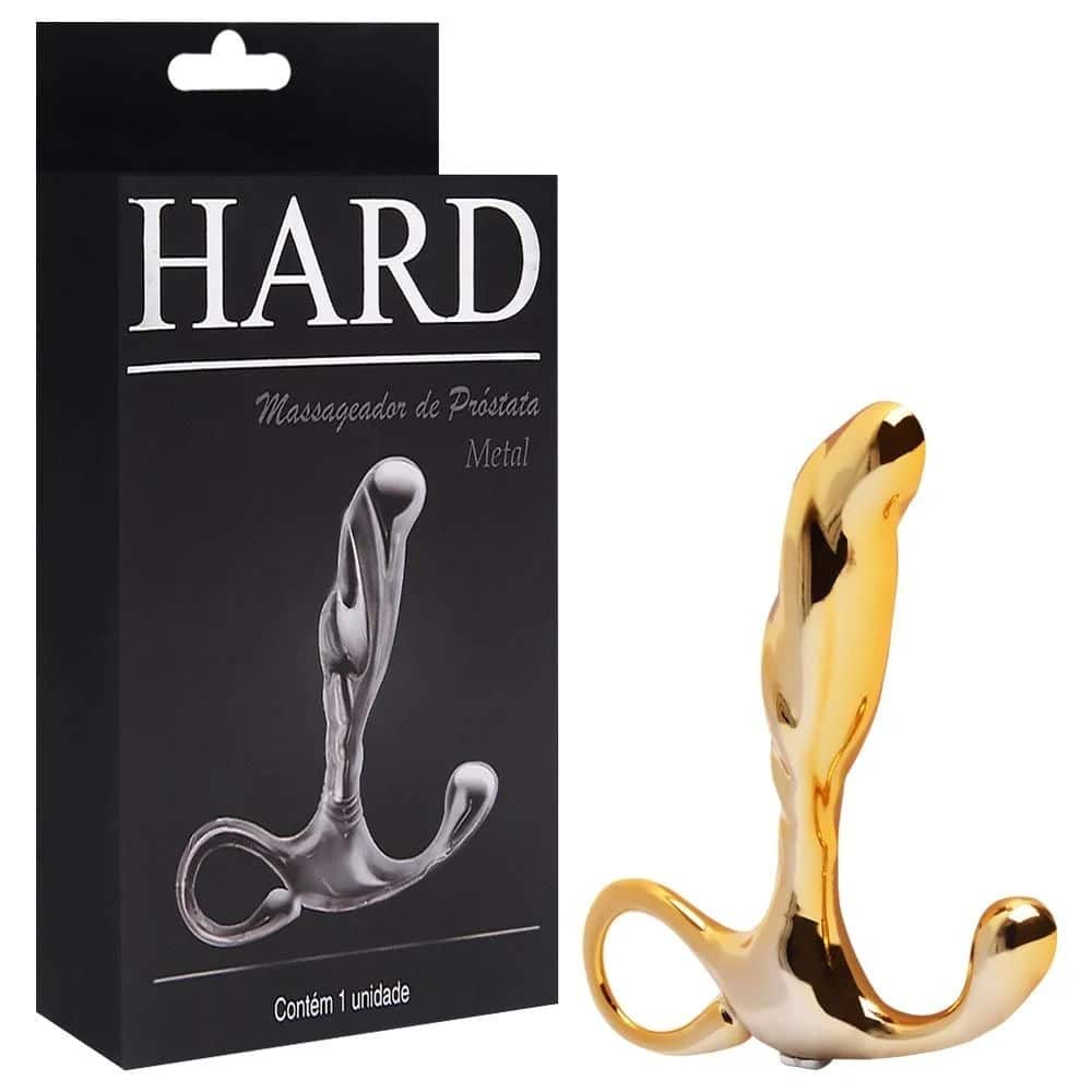 15134461786-ha125d-01.jpeg Massageador de próstata em metal com formato ergonômico e alça de segurança - 6,5 x 1,9 cm | cor: dourado - Hard - Imagem 1