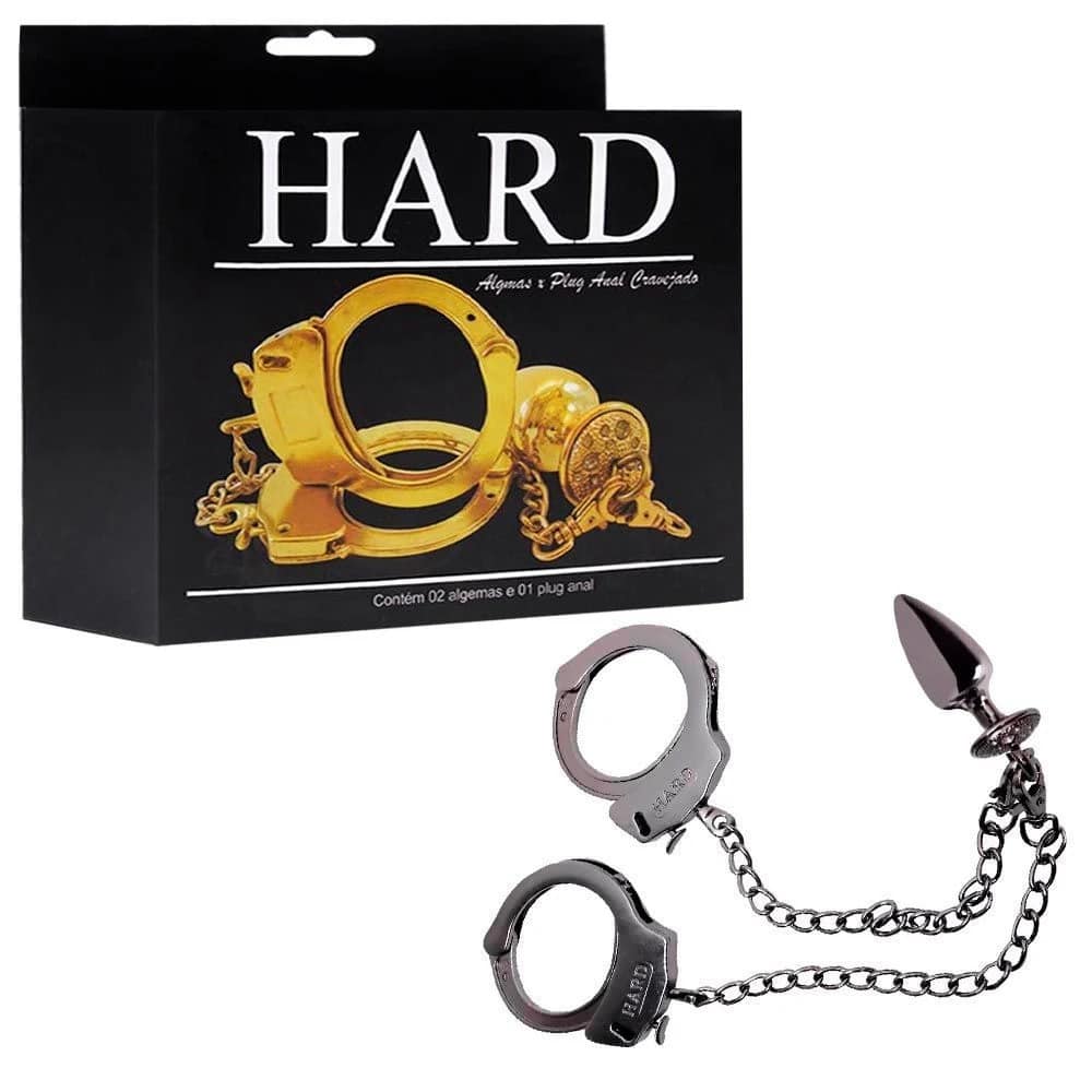 15135610559-ha146p-01-2.jpeg Kit algemas com plug anal Preto cravejado com strass tamanho P hard - Imagem 1