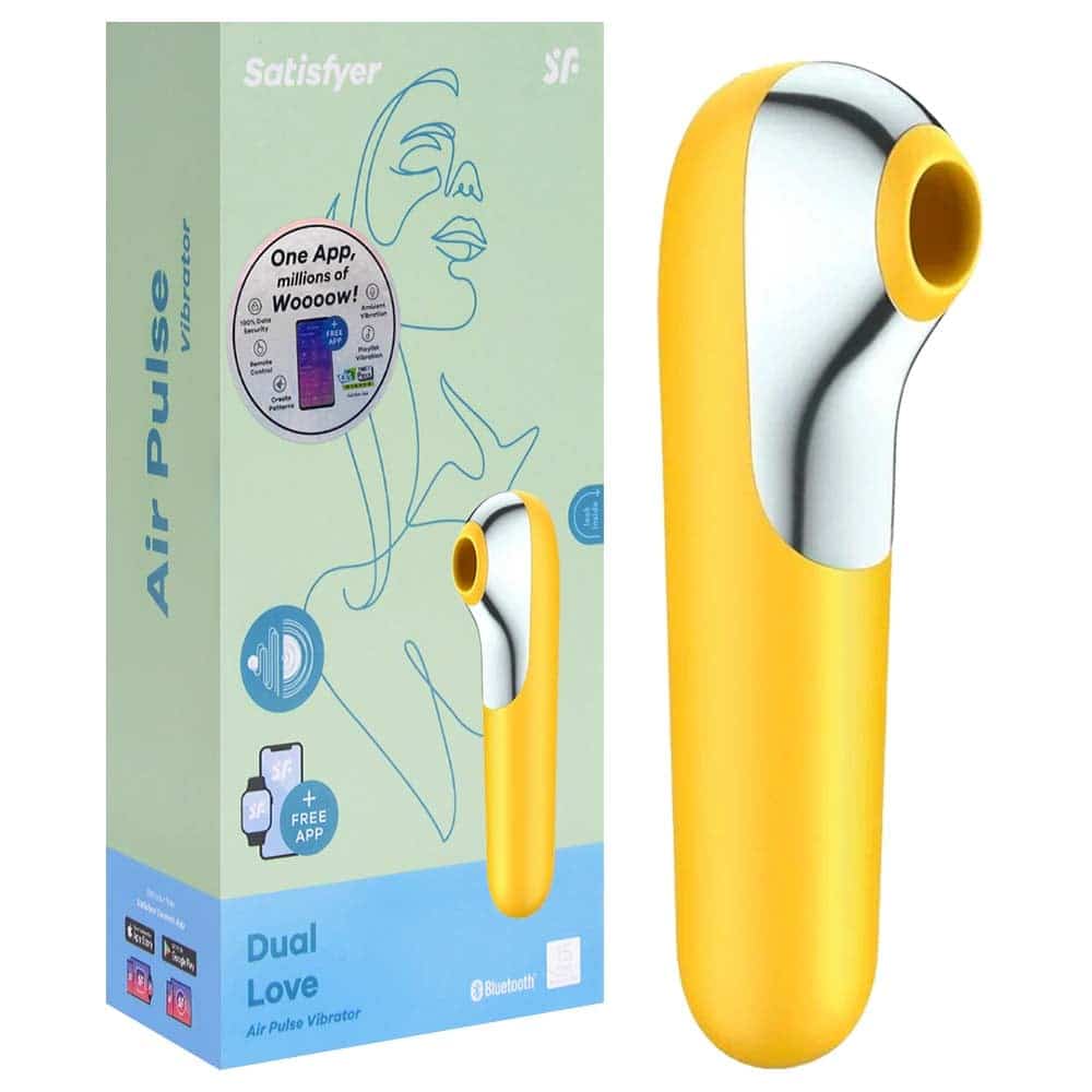 15185460709-sf0142-01.jpg Satisfyer Dual love - Estimulador clitoriano e vibrador em silicone com 11 modos de sucção e vibração | cor: amarelo - Imagem 1