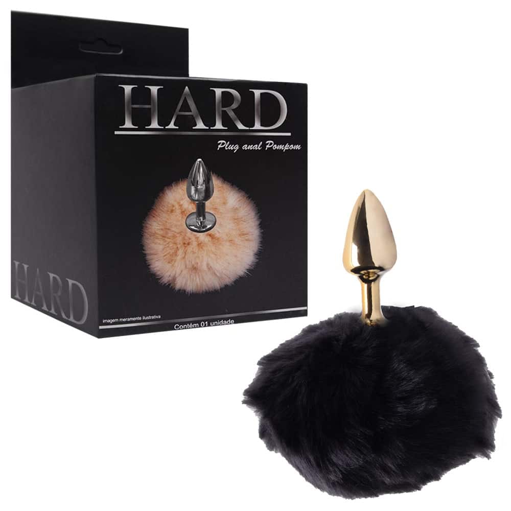 15186519459-ha115de-01.jpg Plug De Metal Dourado Com Rabo Pompom Escuro – Hard - Imagem 1
