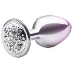 Lite Plug anal Bicolor Pequeno Prata com Rosa Cravejado - Imagem 3