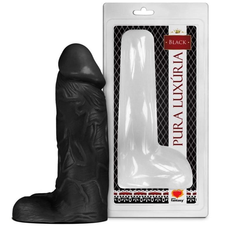 Pênis Realístico Preto Com Escroto Maciço - 23,2 cm