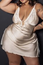 Camisola plus size sexy com detalhe em fita de cetim Perola - Imagem 2