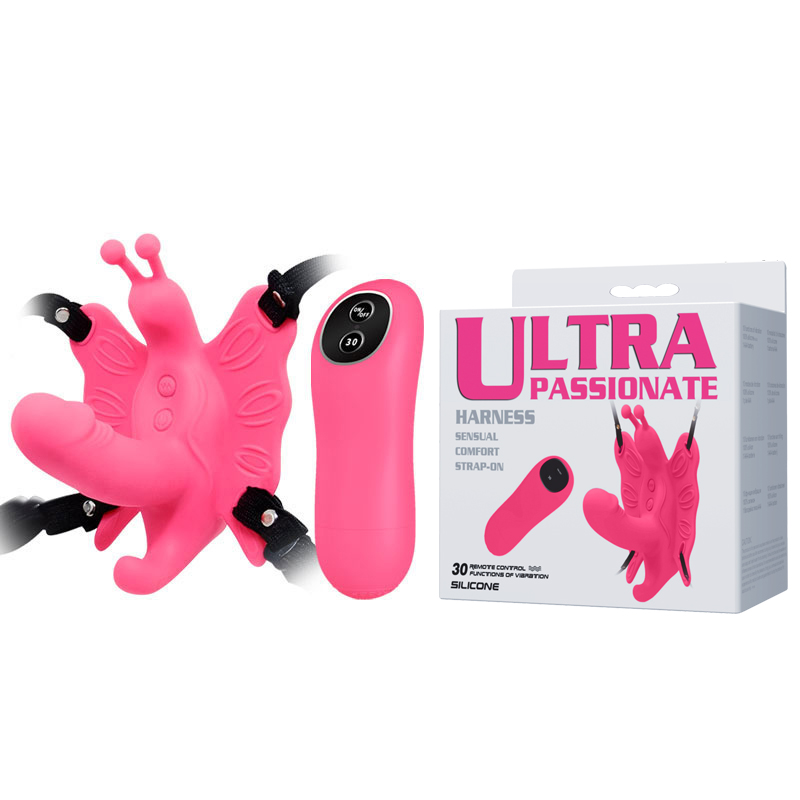 15186255048-bw-022045w-1.jpg Ultra passionate harness - Cinta ajustável com estimulador clitoriano em forma de borboleta e mini pênis penetrável - Imagem 1