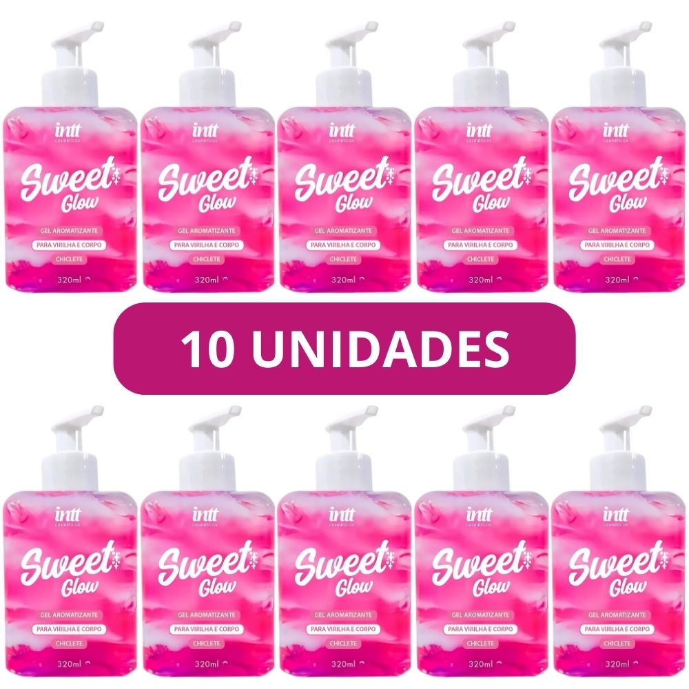 15375484218-10-unidades-glow.jpg kit com 10 unidades Sweet Glow Hidratante Para Virilha e Corpo - Chiclete 320ml INTT - Imagem 1