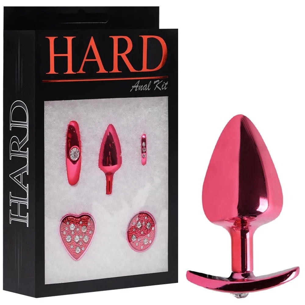 15134431249-ha132kv-01.jpeg Kit Plug Anal Médio Em Metal Vermelho 4x1 – Linha Hard - Imagem 1