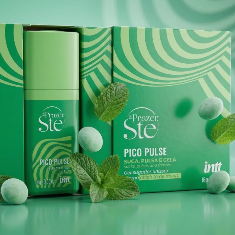 Intt Pico Pulse embalagem completa frasco e caixa verde com design de ondas e folhas de menta