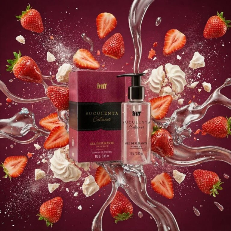 Intt Suculenta Merengue embalagem com splash de gel deslizante e morangos frescos