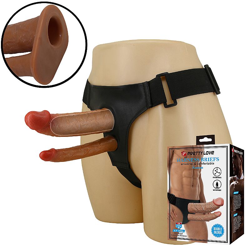 Capa Peniana com Cinta e Pênis Dildo Duplo - Estimulação Simultânea Capa Peniana com Cinta e Pênis Dildo Duplo - Estimulação Simultânea