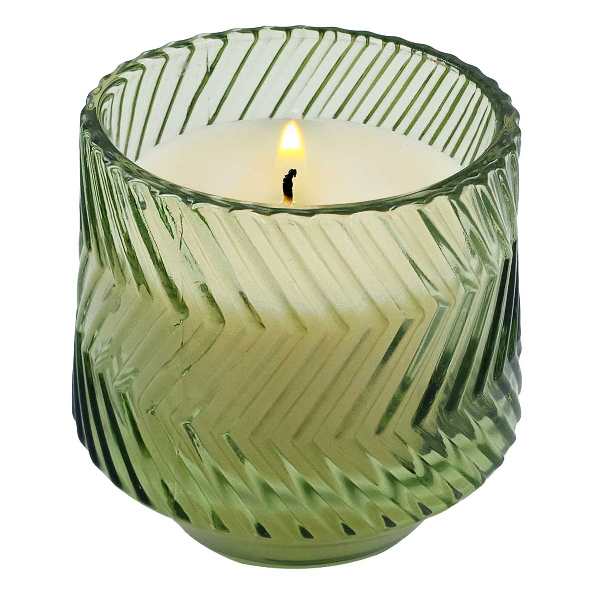 Vela aromática em vidro com suporte luxo verde 7x8cm notas de âmbar e patchouli Vela aromática em vidro com suporte luxo verde 7x8cm notas de âmbar e patchouli