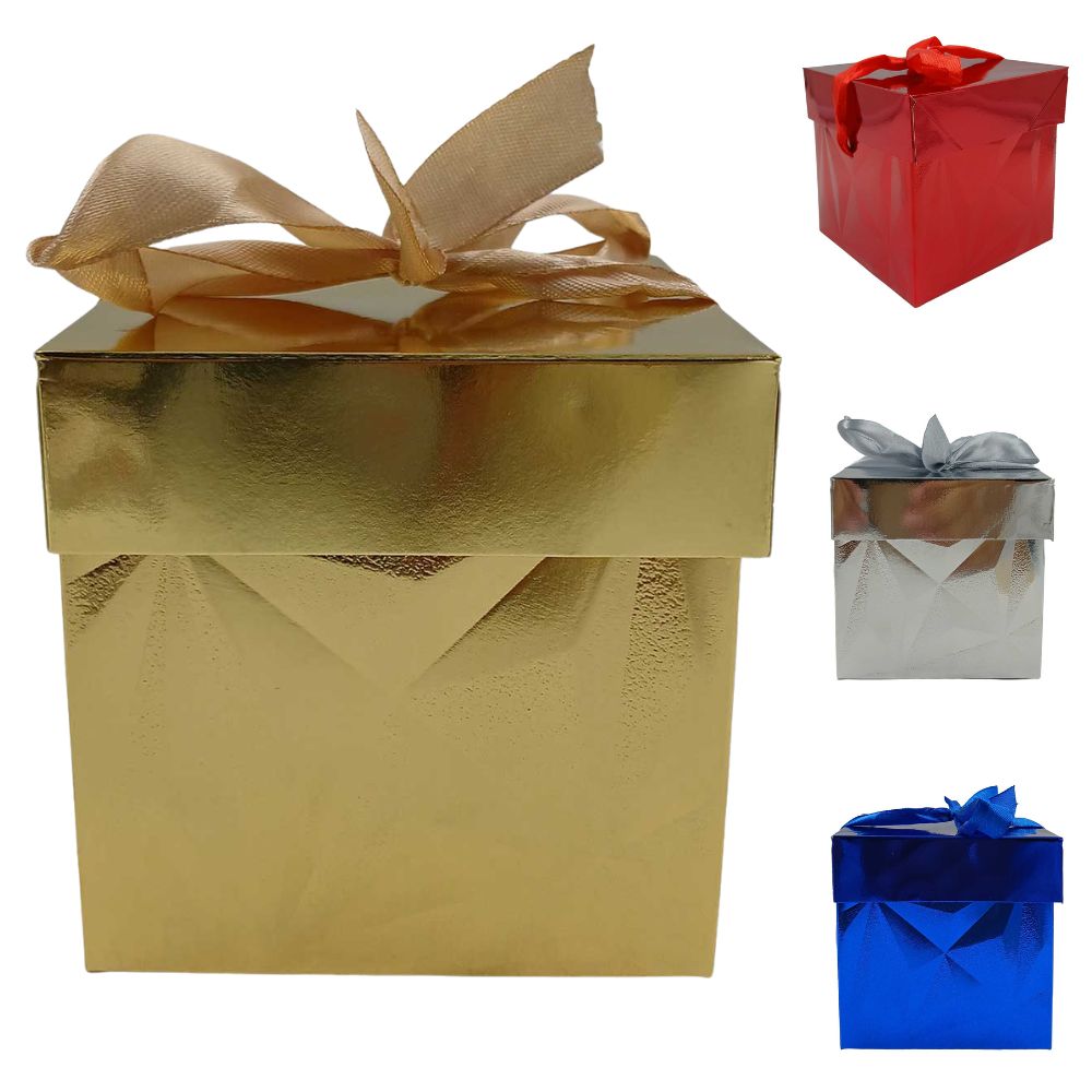 Caixa Para Presente Metalizada Cuiabá 10x10cm em papel com laço decorativo Caixa Para Presente Metalizada Cuiabá 10x10cm em papel com laço decorativo