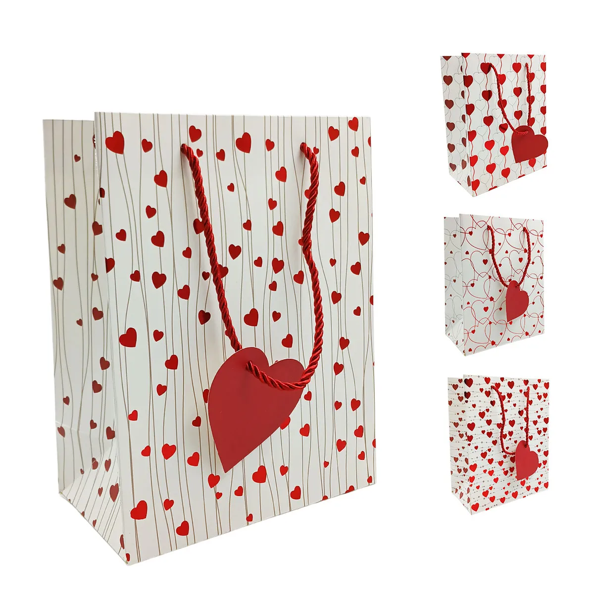 Sacola Para Presente Estampa Coração 23x18cm com Tag Decorativa - Luxo e Afeto Sacola Para Presente Estampa Coração 23x18cm com Tag Decorativa - Luxo e Afeto