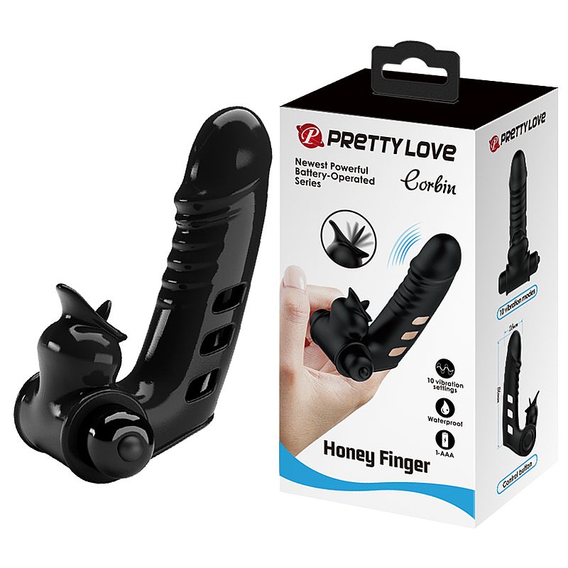 Dedeira vibratória Carbin Pretty Love em silicone com 10 modos de vibração cápsula removível e relevos estimuladores de clitóris e ponto G