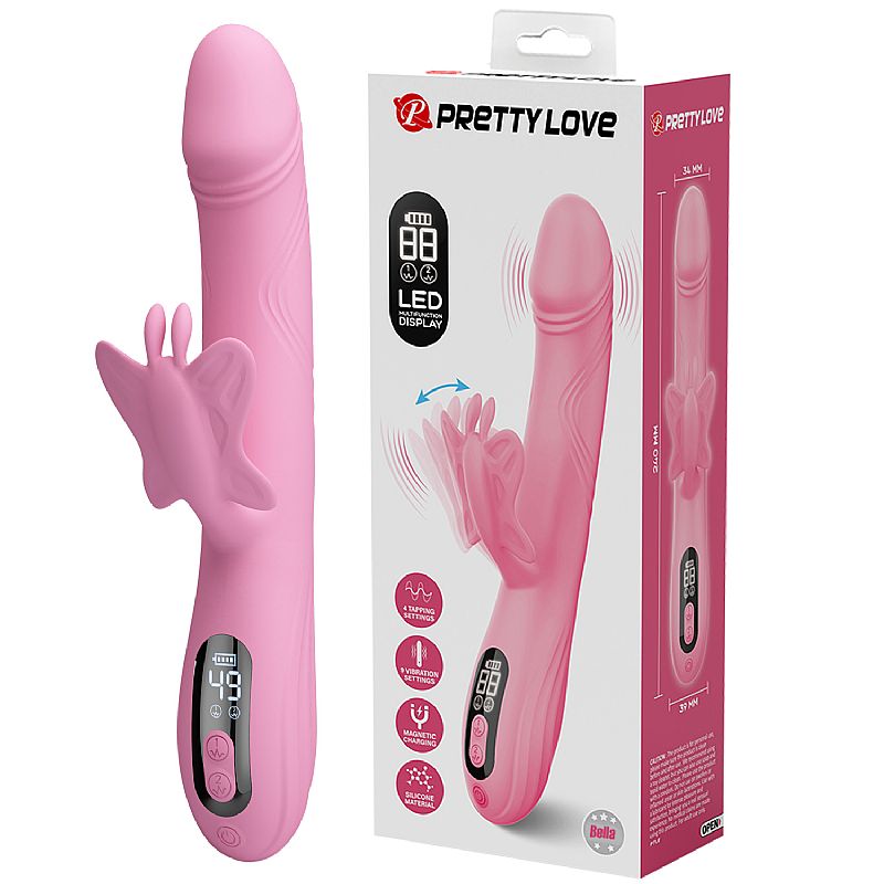 Vibrador de ponto G e clitóris Bella Pretty Love com tapping, visor LED, dois motores e silicone macio recarregável USB
