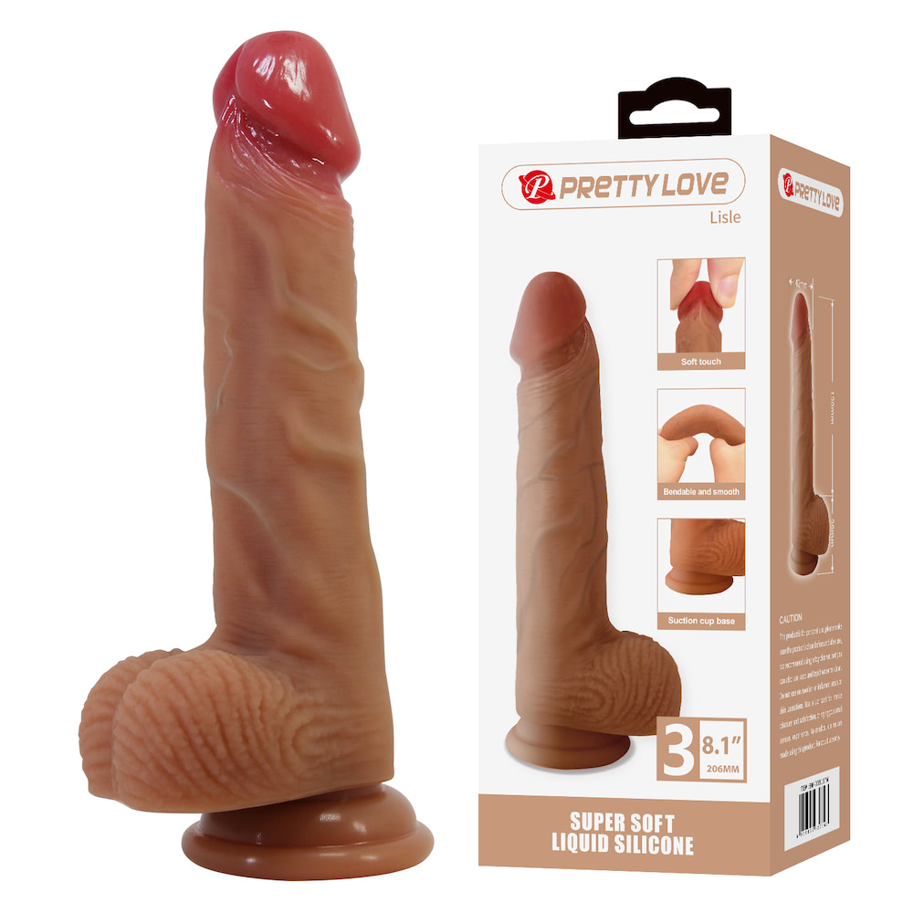 Pênis Realístico em Silicone Líquido com Ventosa 20cm Marrom Lisle Pretty Love