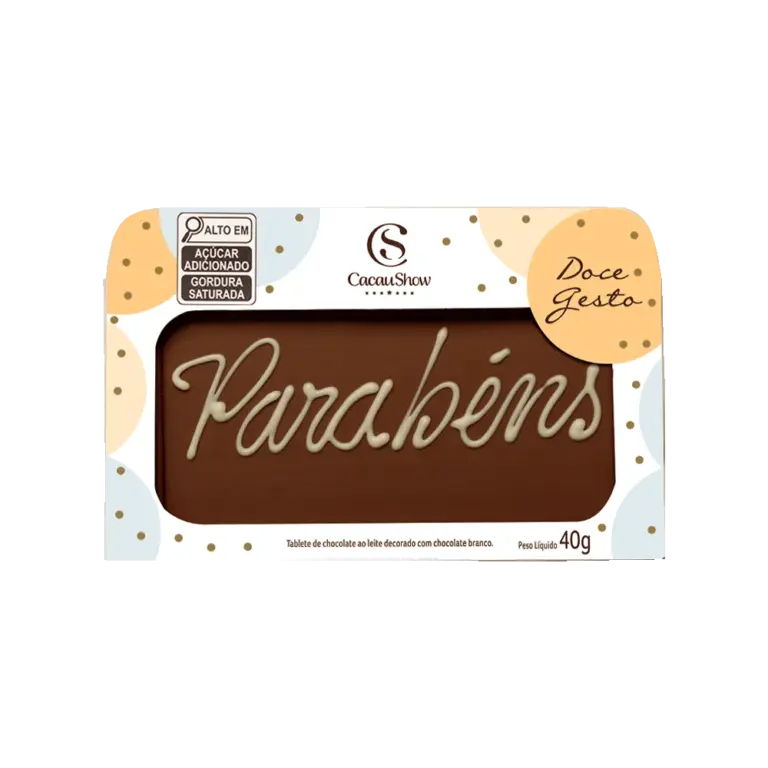 Tablete de Chocolate ao Leite Parabéns 40g Cacau Show com mensagem estampada