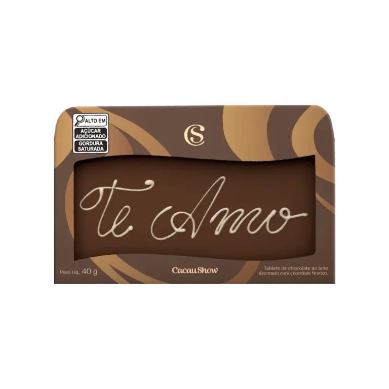 Placa Tablete ao Leite Chocoarte Te Amo 40g Cacau Show com mensagem em chocolate branco