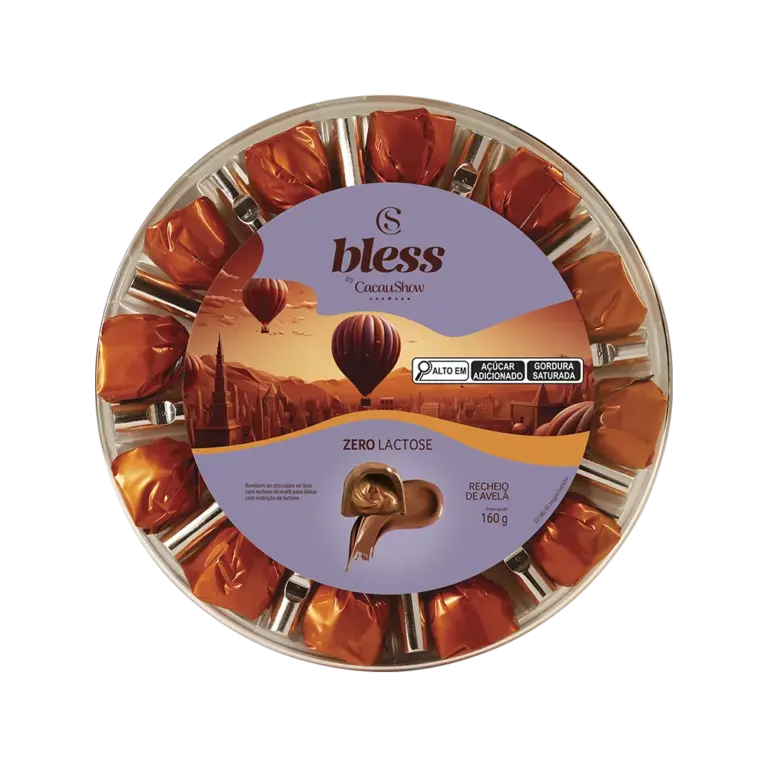 Caixa de Bombom Bless Zero Lactose Avelã 160g Cacau Show para presente