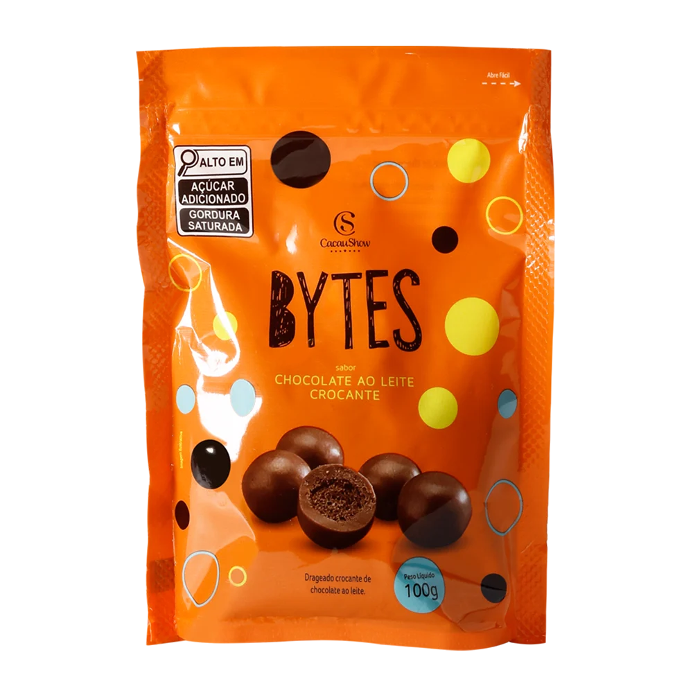 Drageado Bytes ao Leite Crocante 100g Cacau Show em embalagem prática Drageado Bytes ao Leite Crocante 100g Cacau Show em embalagem prática