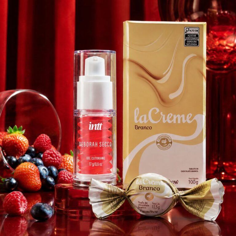 Kit Gel Clitoriano Deborah Secco Intt 17g sabor frutas vermelhas com barra e trufa laCreme Branco Cacau Show