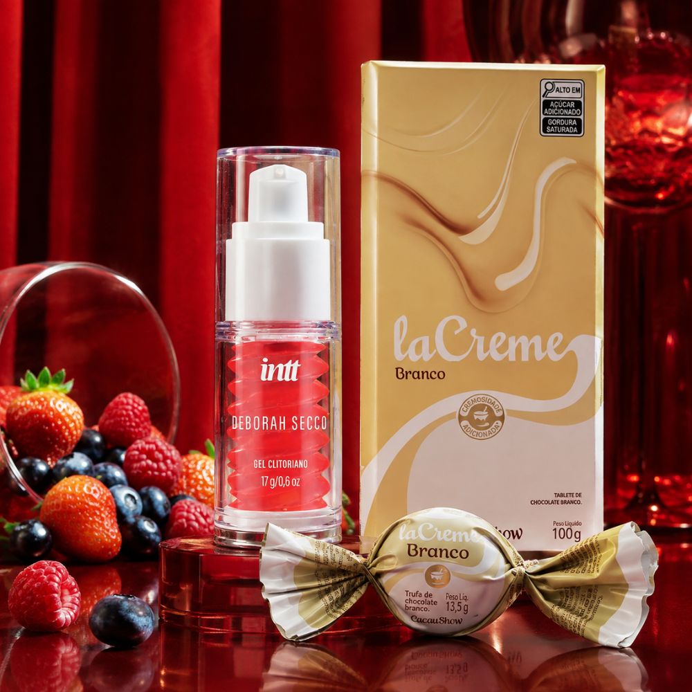 Kit Gel Clitoriano Deborah Secco Intt 17g sabor frutas vermelhas com barra e trufa laCreme Branco Cacau Show