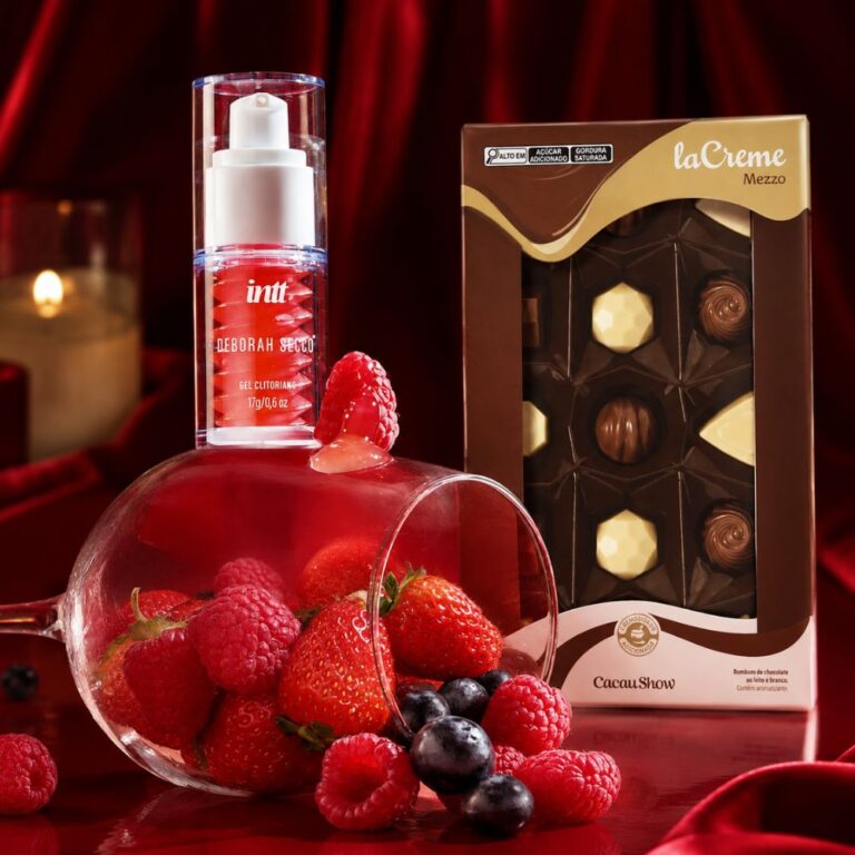 Kit Gel Clitoriano Deborah Secco Intt 17g sabor frutas vermelhas com caixa de bombons laCreme sortidos Cacau Show 108g