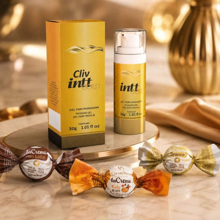 Kit com Gel Anestésico Anal Cliv Intt Gold 30g e trio de trufas laCreme Cacau Show ao leite, branco e kids