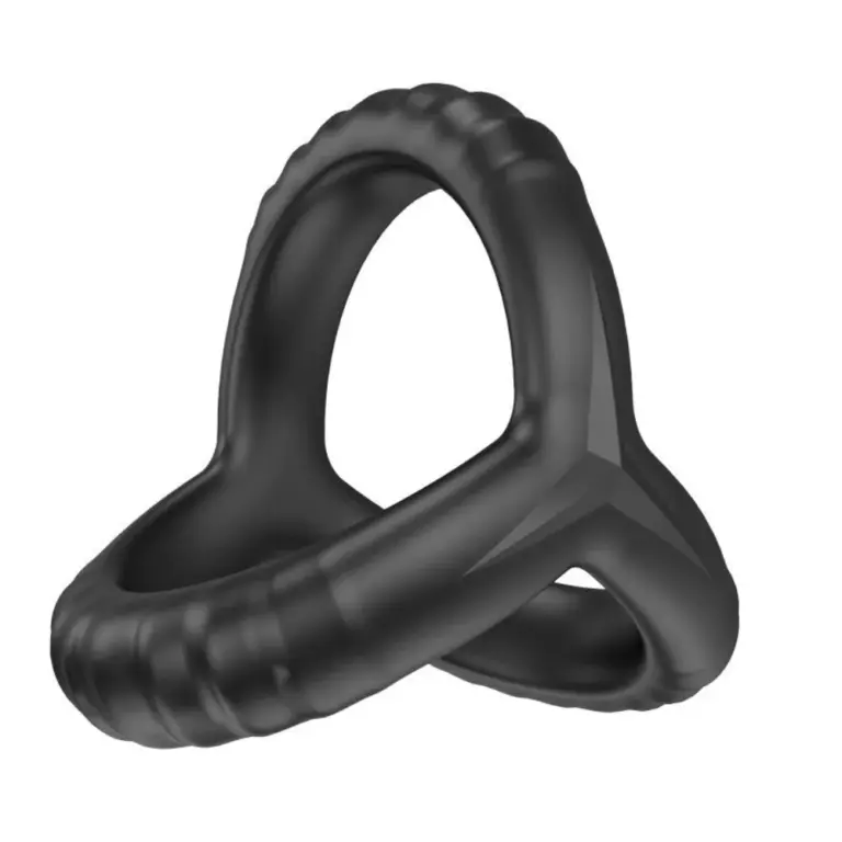 Anel peniano sem vibro em silicone preto com relevos estimuladores