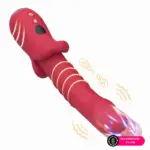 Vibrador ponto g vermelho em formato glande com movimento de vai e vem e textura espiralada