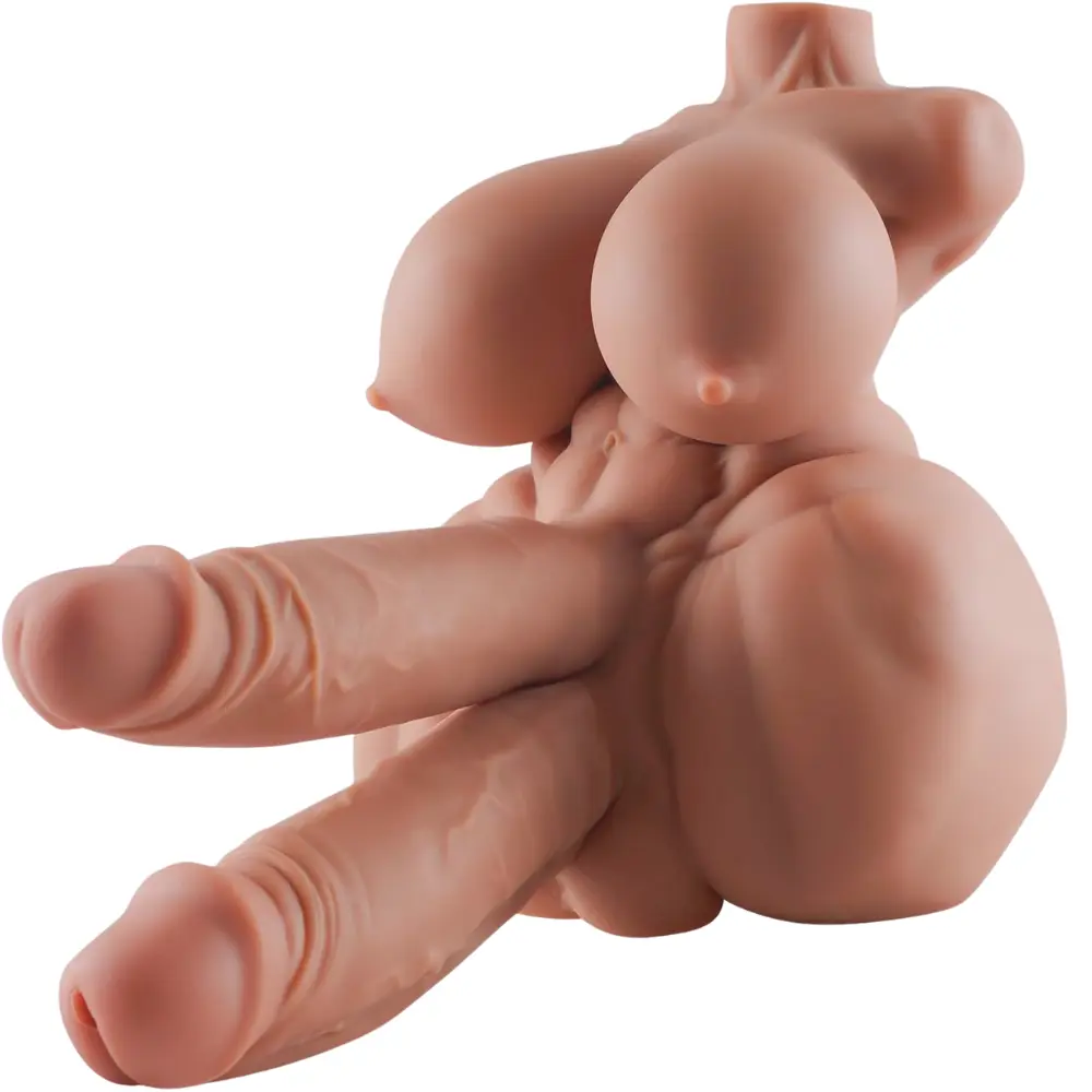Masturbador hermafrodita com duplo penis em silicone TPE premium e detalhes anatomicos