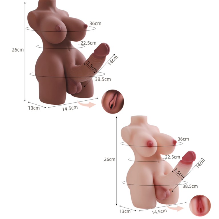 Masturbador hermafrodita meio corpo realistico compacto com dupla estimulacao em TPE premium
