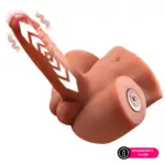 Prótese de meio corpo masculino em silicone com pênis rígido e base anatômica penetrável